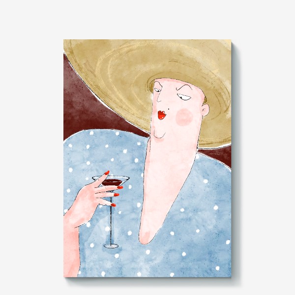 Холст «Вино шляпа девушка»