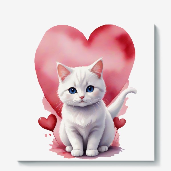 Холст «Милый акварельный кот подарок любимой на день св. Валентина »