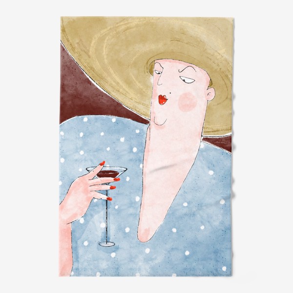 Полотенце &laquo;Вино шляпа девушка&raquo;
