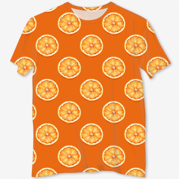 Футболка с полной запечаткой «Акварельный апельсиновый узор на оранжевом»