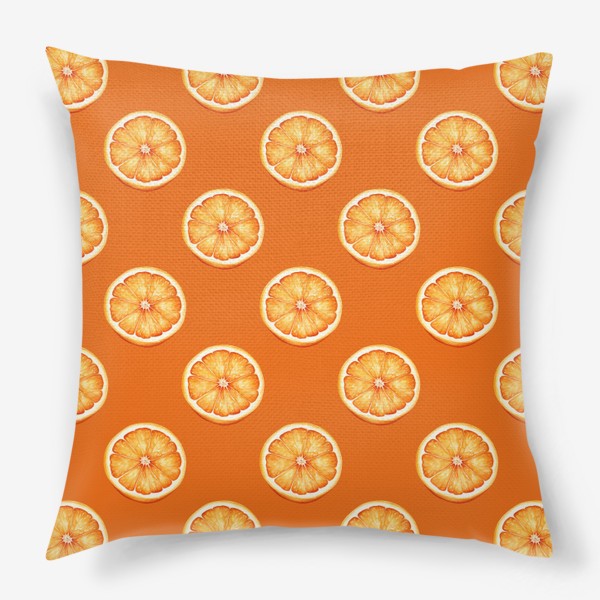 Подушка «Акварельный апельсиновый узор на оранжевом»