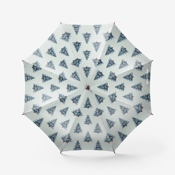 Зонт «Голубые зимние ели. Акварельный узор»