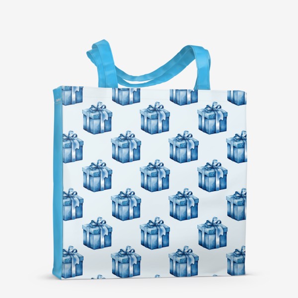 Сумка-шоппер «Голубые акварельные подарки. Бесшовный узор»