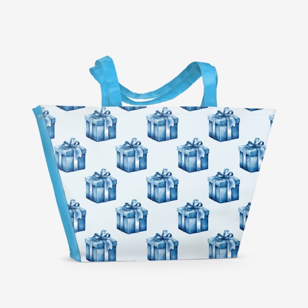 Пляжная сумка «Голубые акварельные подарки. Бесшовный узор»