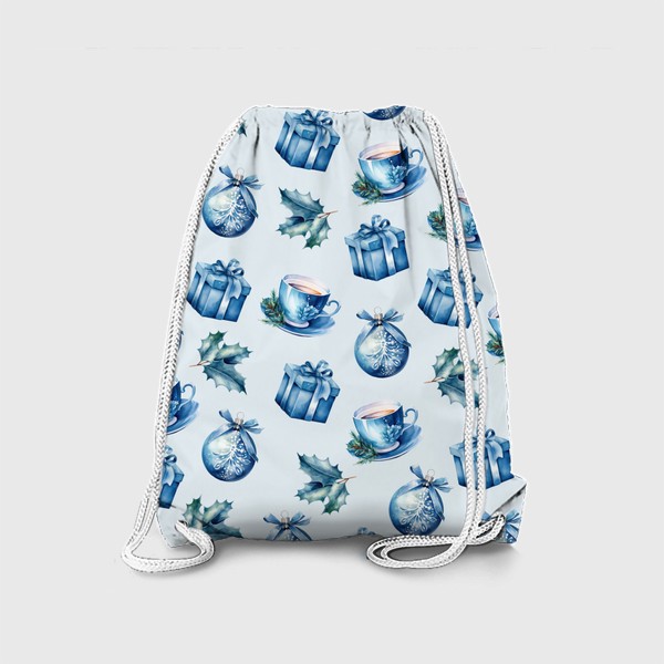 Рюкзак «Акварельный новогодний узор в синем цвете»