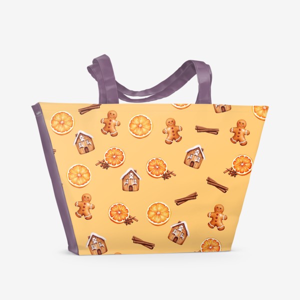 Пляжная сумка «Акварельный узор, печенье, корица, апельсин. »