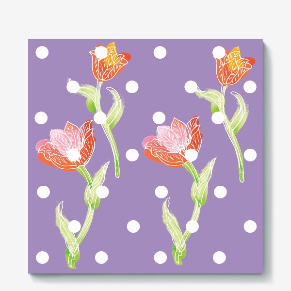 Холст «Painted tulip and polka dot»