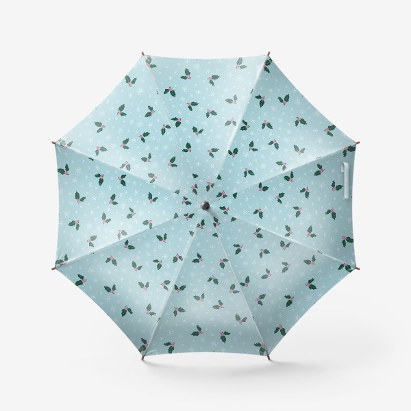 Зонт «Зимний паттерн с остролистом и снежинками»