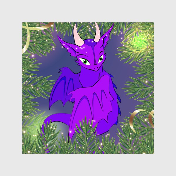 Шторы «Фиолетовый дракончик в еловых ветках»
