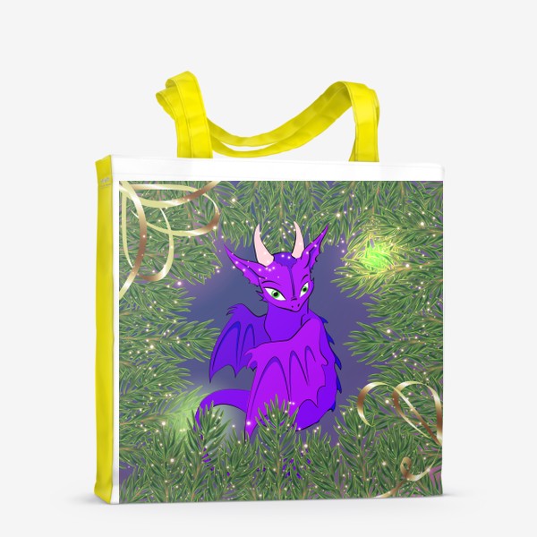 Сумка-шоппер «Фиолетовый дракончик в еловых ветках»