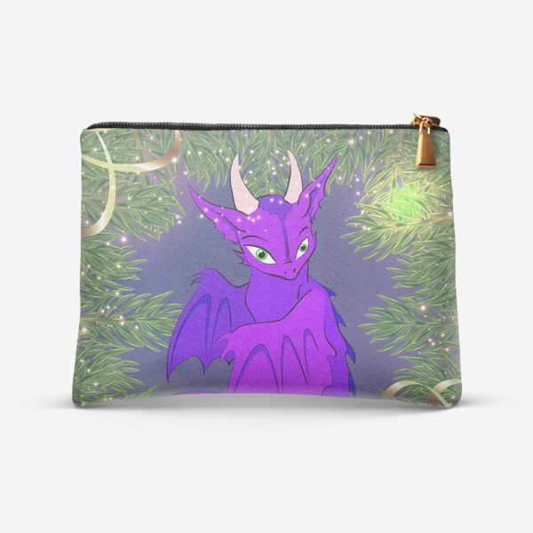 Косметичка «Фиолетовый дракончик в еловых ветках»