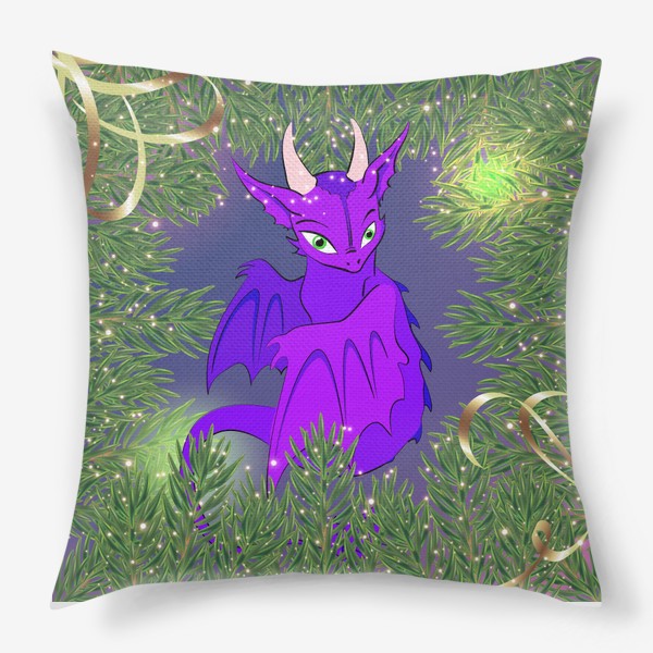 Подушка «Фиолетовый дракончик в еловых ветках»