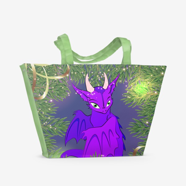 Пляжная сумка «Фиолетовый дракончик в еловых ветках»