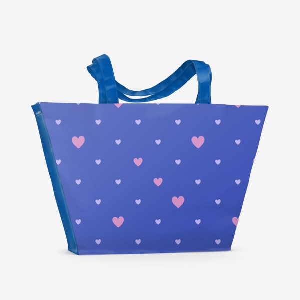 Пляжная сумка «Сердечки на синем фоне»