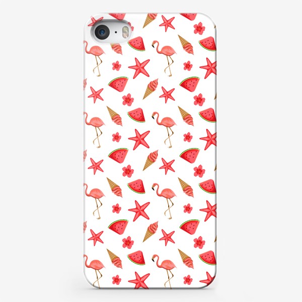 Чехол iPhone «Розовый фламинго, арбуз, звезда»