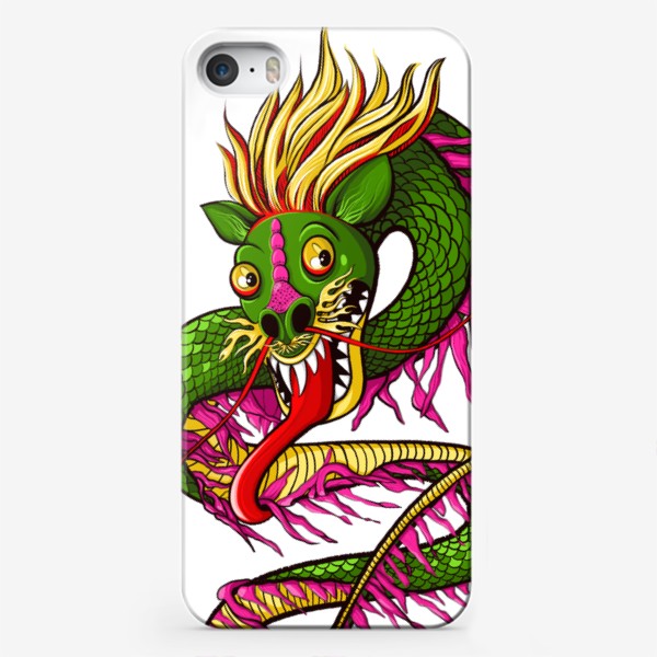 Чехол iPhone «Год дракона. Розово-зелёный яркий дракон.»