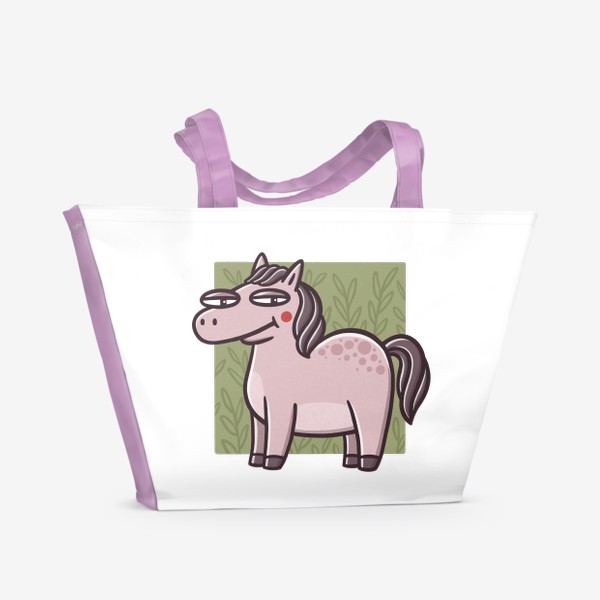 Пляжная сумка «Забавный конь на фоне веточек. Лошадь»