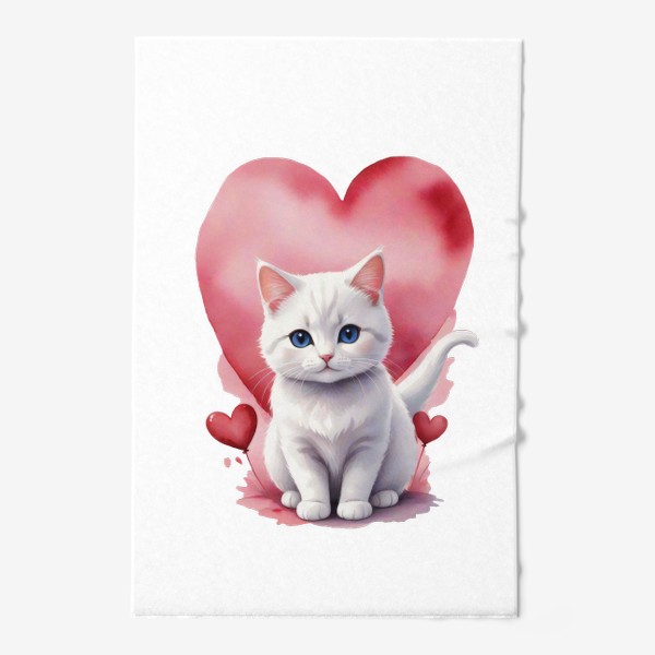 Полотенце «Милый акварельный кот подарок любимой на день св. Валентина »