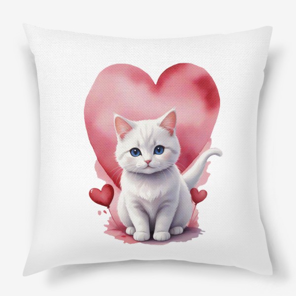 Подушка «Милый акварельный кот подарок любимой на день св. Валентина »