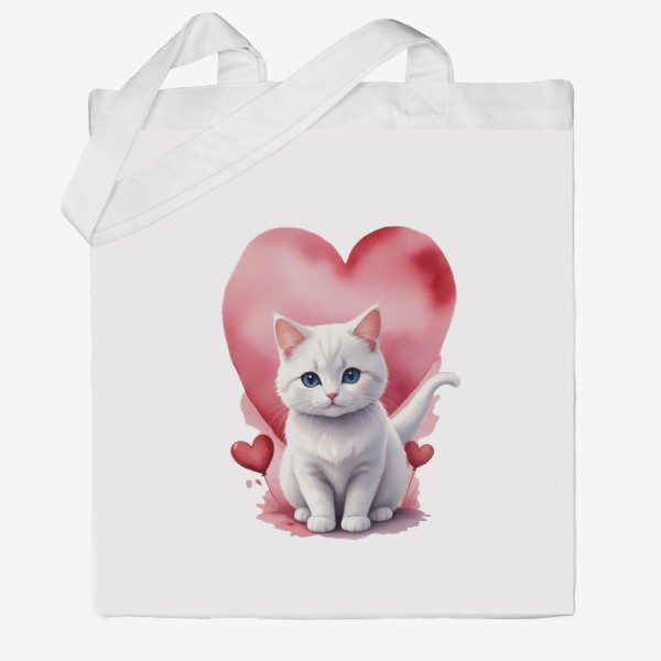 Сумка хб «Милый акварельный кот подарок любимой на день св. Валентина »
