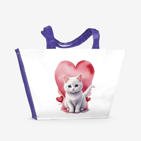 Пляжная сумка «Милый акварельный кот подарок любимой на день св. Валентина »