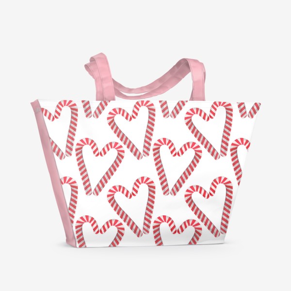 Пляжная сумка «Паттерн сердечки из рождественских леденцов»