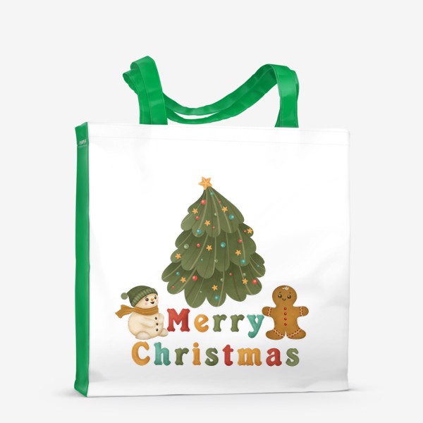 Сумка-шоппер «Merry Christmas! Снеговик, ёлка и имбирный пряник.»