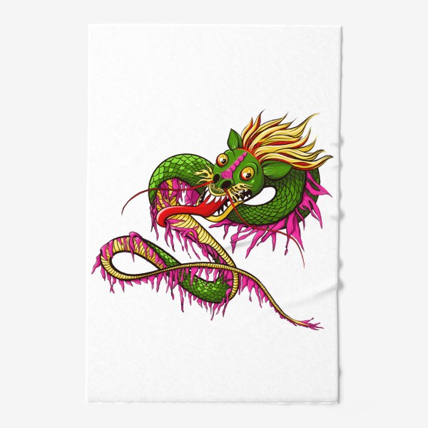 Полотенце «Год дракона. Розово-зелёный яркий дракон.»
