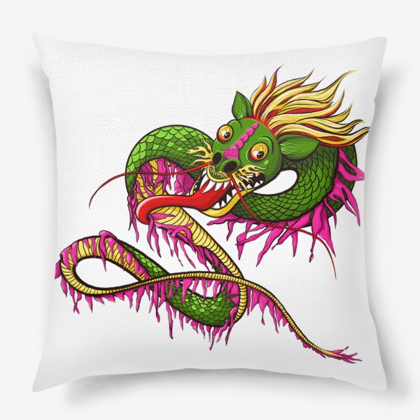 Подушка «Год дракона. Розово-зелёный яркий дракон.»