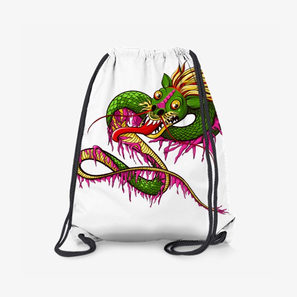 Рюкзак «Год дракона. Розово-зелёный яркий дракон.»