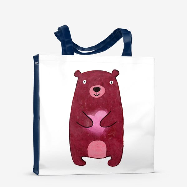 Сумка-шоппер «Влюблённый бурый медведь со сердцем в лапах»
