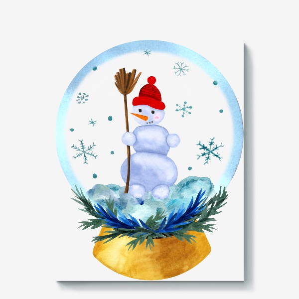 Холст «Снежный шар со снеговиком»