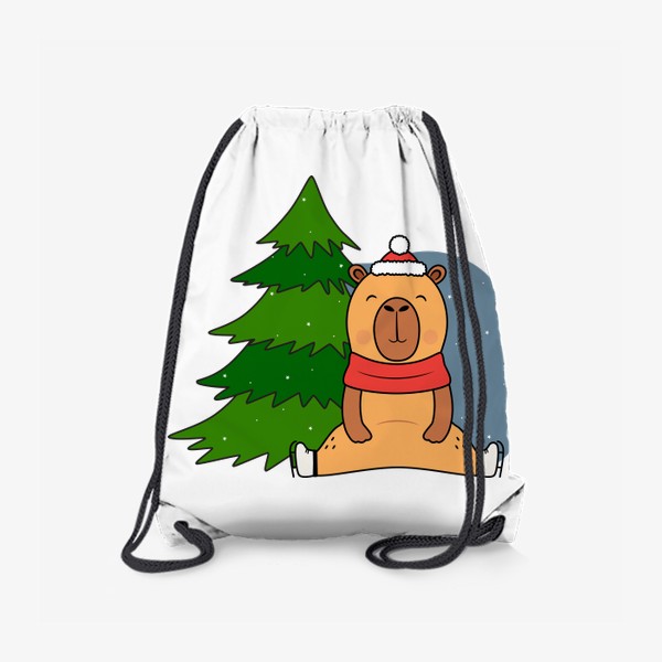 Рюкзак «Забавная капибара рядом с елкой»
