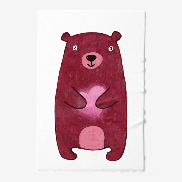 Полотенце &laquo;Влюблённый бурый медведь со сердцем в лапах&raquo;
