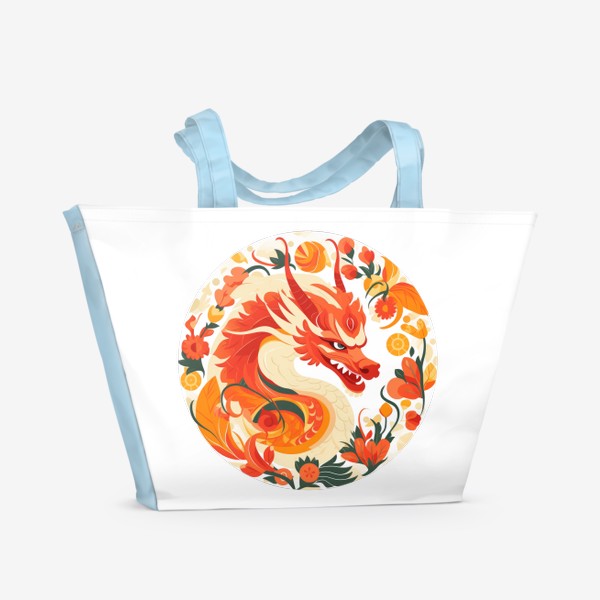 Пляжная сумка «Китайский дракон в русском стиле. Хохлома 2024»