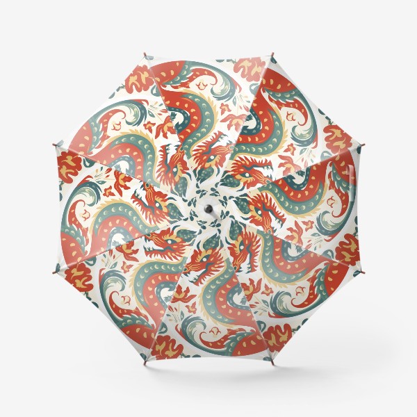 Зонт «Дракон с цветочными народными узорами. 2024»