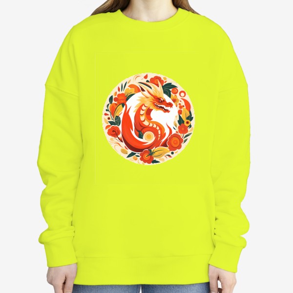 Свитшот «Круговой принт - Китайский дракон 2024 в цветах под хохлому»