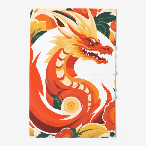 Полотенце «Круговой принт - Китайский дракон 2024 в цветах под хохлому»