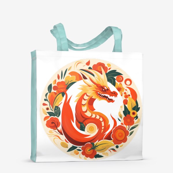 Сумка-шоппер «Круговой принт - Китайский дракон 2024 в цветах под хохлому»