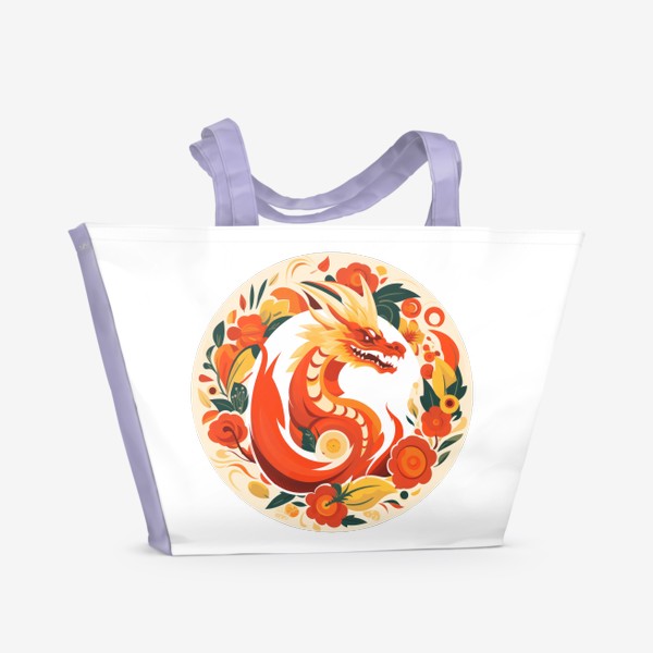 Пляжная сумка «Круговой принт - Китайский дракон 2024 в цветах под хохлому»