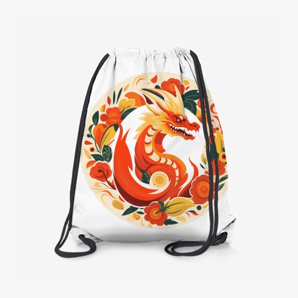 Рюкзак «Круговой принт - Китайский дракон 2024 в цветах под хохлому»