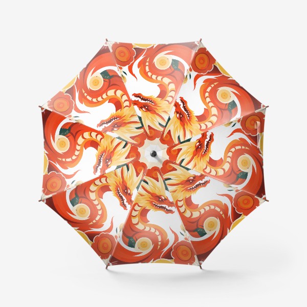 Зонт «Круговой принт - Китайский дракон 2024 в цветах под хохлому»
