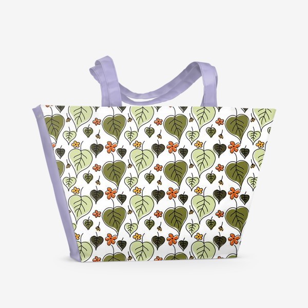 Пляжная сумка «паттерн из зелёных листьев и цветов»