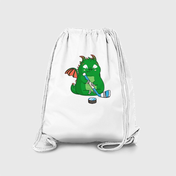 Рюкзак «забавный зеленый дракон с клюшкой и шайбой»