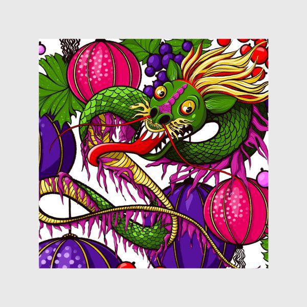 Шторы «Дракончик, ягоды и китайские фонарики. Год дракона»