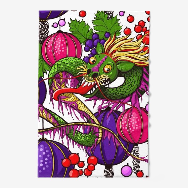 Полотенце «Дракончик, ягоды и китайские фонарики. Год дракона»