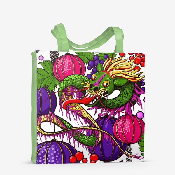 Сумка-шоппер &laquo;Дракончик, ягоды и китайские фонарики. Год дракона&raquo;