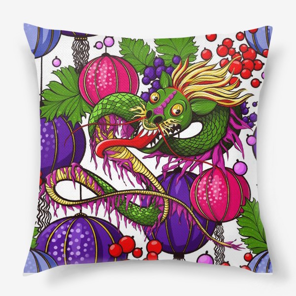 Подушка «Дракончик, ягоды и китайские фонарики. Год дракона»