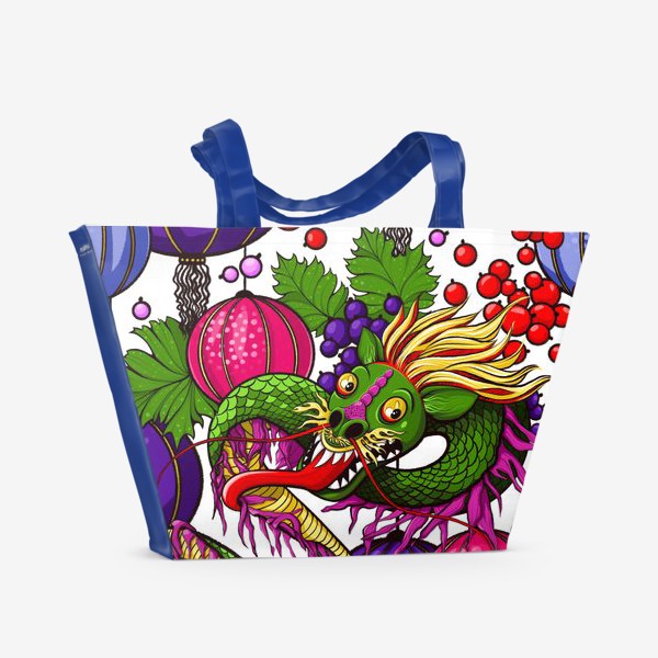 Пляжная сумка «Дракончик, ягоды и китайские фонарики. Год дракона»