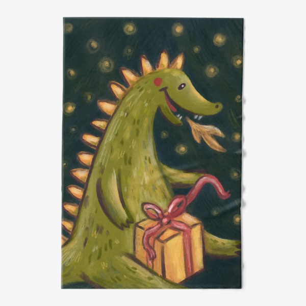 Полотенце «Веселый дракон и подарок. Новый год 2024. Пастель»